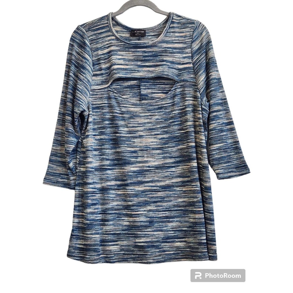 Lane Bryant Womens Size 22/24 Cut-Out Knit 3/4 Sleeve Blue Top Shirt